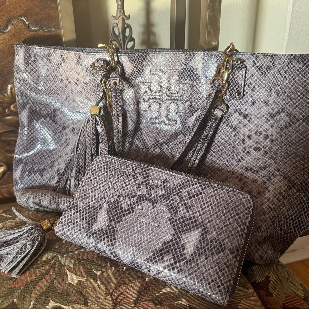 Tory Burch Thea Snake Skin Purse and wallet Set